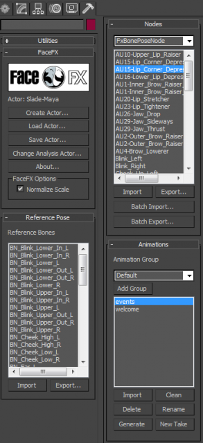 FaceFX® Plugin for Autodesk® 3ds Max® Interface